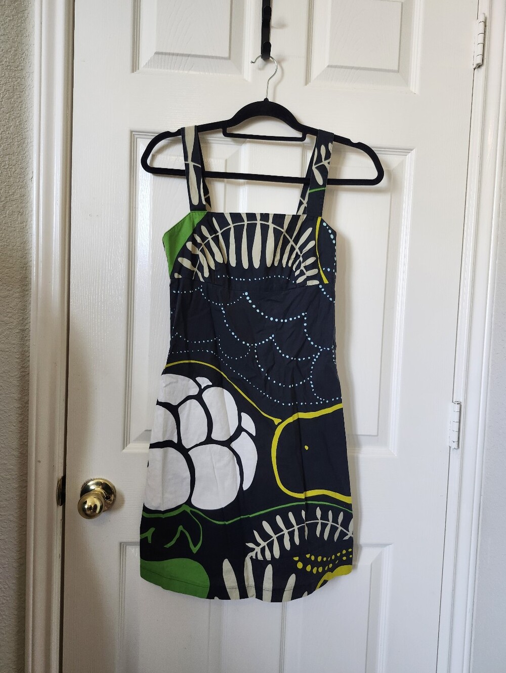 Marimekko Black, White & Lime Green Graphic Floral Mini Dress